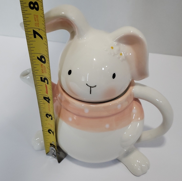 Cute Bunny Ceramic Teapot Rabbit Dot Scarf, Easter Decor - Picture 3 of 8